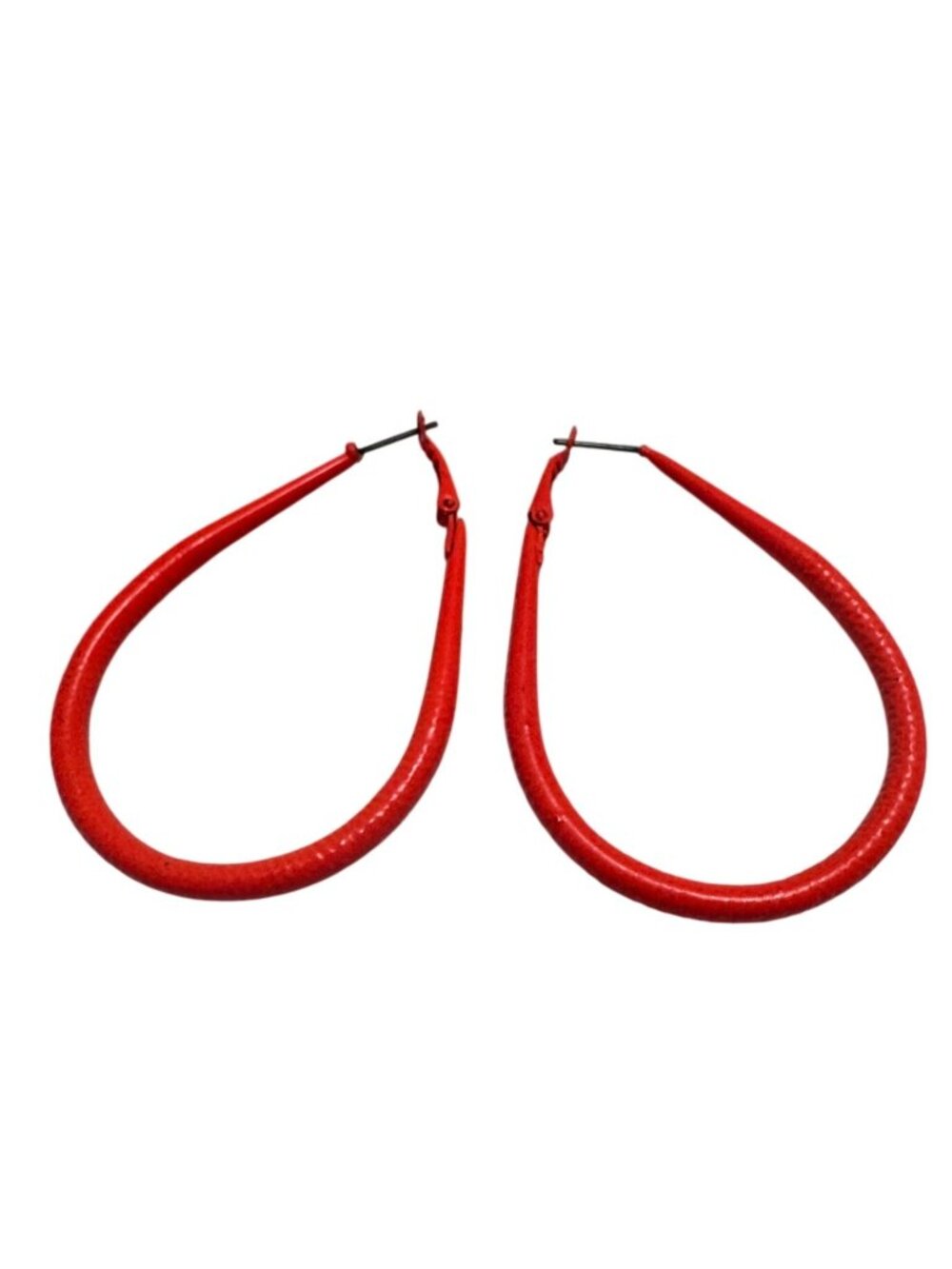 Teardrop Hoop Earrings Metal Neon Orange Lightweight 80s Retro Hip Hop Dance